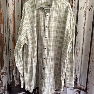 Tasso Elba 2xl Cream and tan, light blue plaid  Casual Button Down Shirt